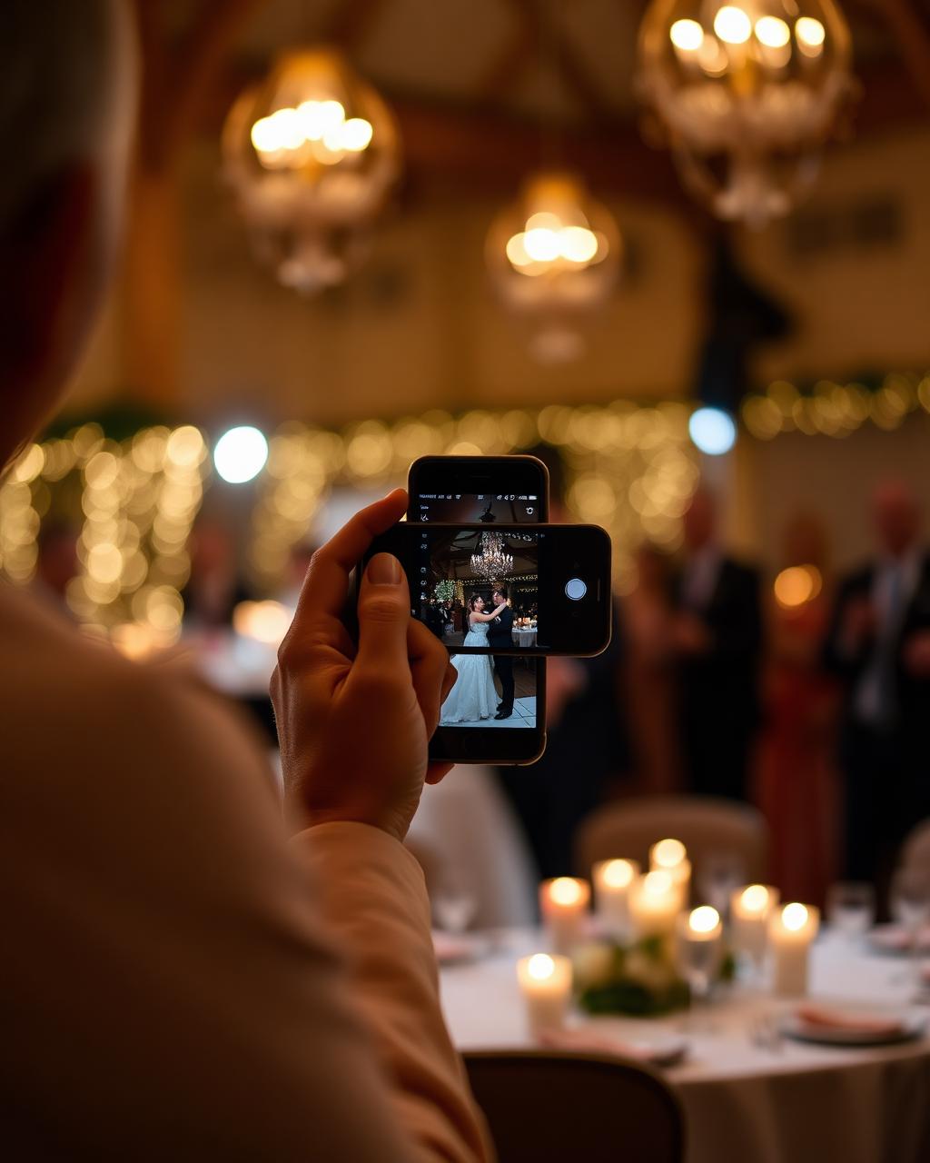 A guest capturing the reception on a phone